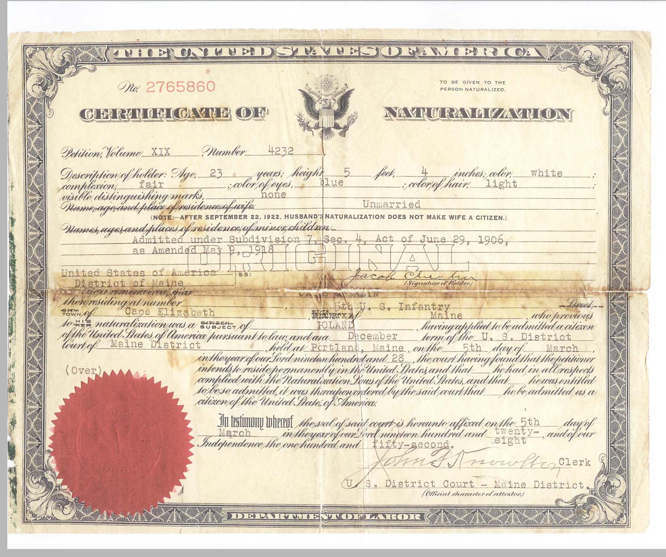 Citizenship
     Certificate Front